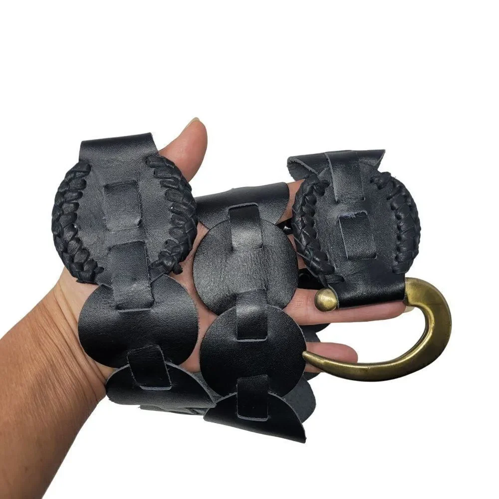 Vintage Unisex Cocobelle Black Leather Belt 39" Gold Hook Closure Pirate Cosplay - Picture 8 of 8